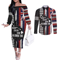 Hawaii 1959 Statehood Day Couples Matching Off The Shoulder Long Sleeve Dress and Long Sleeve Button Shirt Classic Style
