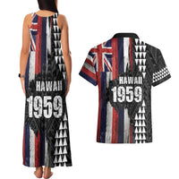 Hawaii 1959 Statehood Day Couples Matching Tank Maxi Dress and Hawaiian Shirt Classic Style