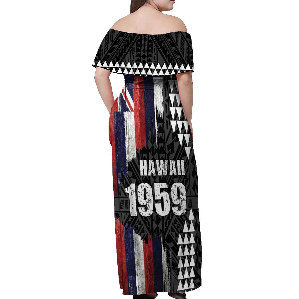 Hawaii 1959 Statehood Day Off Shoulder Maxi Dress Classic Style