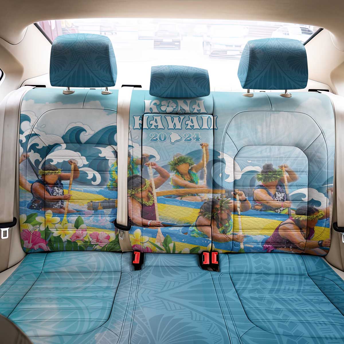 Hawaii Outrigger Canoe Race Back Car Seat Cover Polynesian Style Watercolor Style