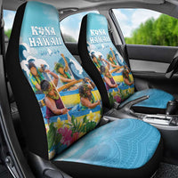 Hawaii Outrigger Canoe Race Car Seat Cover Polynesian Style Watercolor Style