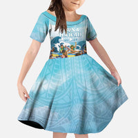 Hawaii Outrigger Canoe Race Family Matching Mermaid Dress and Hawaiian Shirt Polynesian Style Watercolor Style LT05 Daughter's Dress Blue - Polynesian Pride