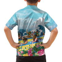 Hawaii Outrigger Canoe Race Family Matching Off Shoulder Short Dress and Hawaiian Shirt Polynesian Style Watercolor Style LT05 - Polynesian Pride