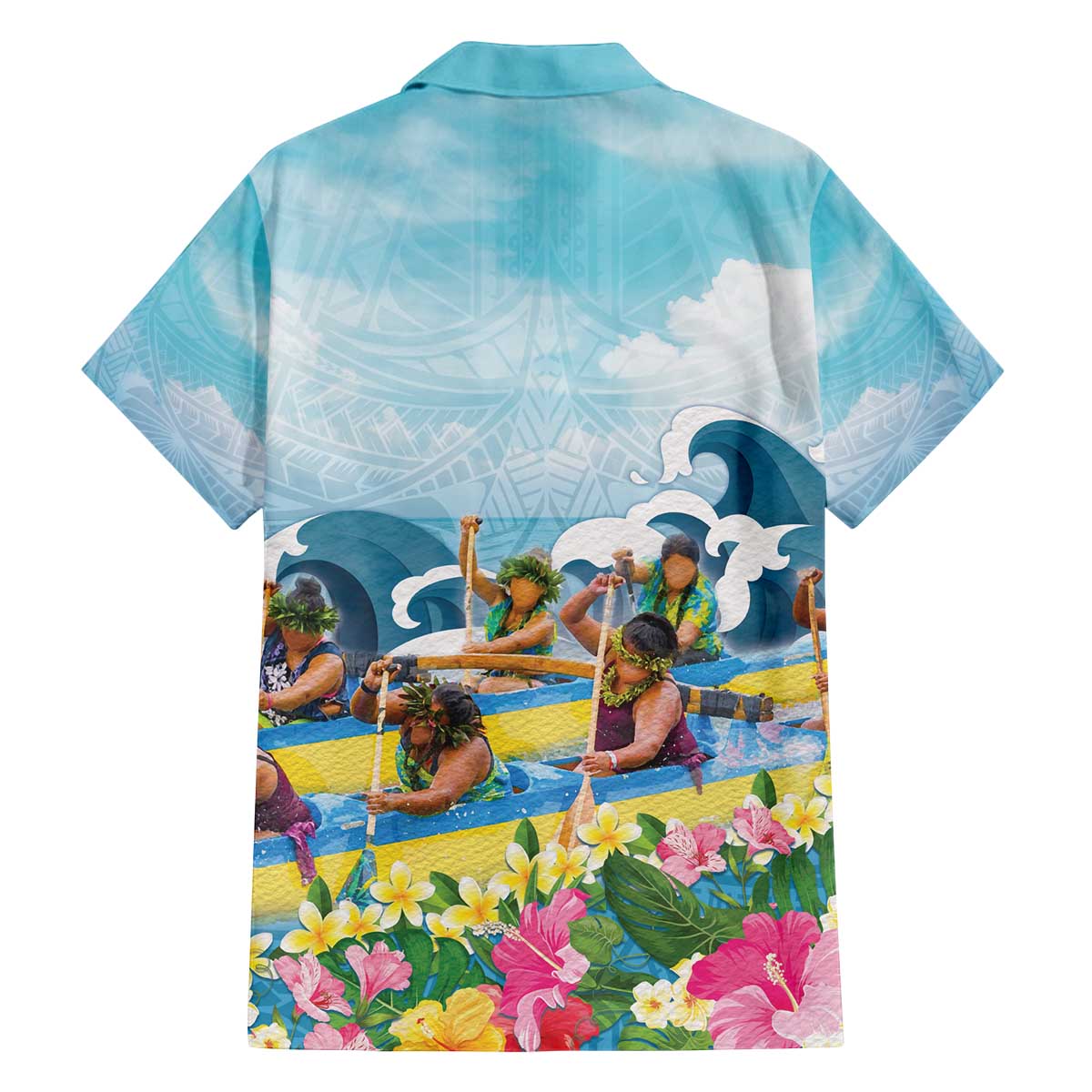 Hawaii Outrigger Canoe Race Family Matching Puletasi and Hawaiian Shirt Polynesian Style Watercolor Style