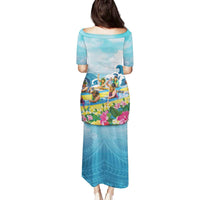 Hawaii Outrigger Canoe Race Family Matching Puletasi and Hawaiian Shirt Polynesian Style Watercolor Style