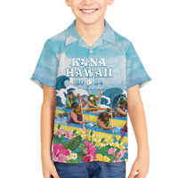 Hawaii Outrigger Canoe Race Family Matching Puletasi and Hawaiian Shirt Polynesian Style Watercolor Style