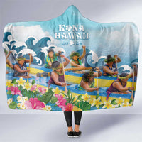 Hawaii Outrigger Canoe Race Hooded Blanket Polynesian Style Watercolor Style LT05 One Size Blue - Polynesian Pride