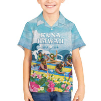 Hawaii Outrigger Canoe Race Kid Hawaiian Shirt Polynesian Style Watercolor Style