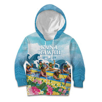 Hawaii Outrigger Canoe Race Kid Hoodie Polynesian Style Watercolor Style