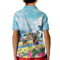 Hawaii Outrigger Canoe Race Kid Polo Shirt Polynesian Style Watercolor Style