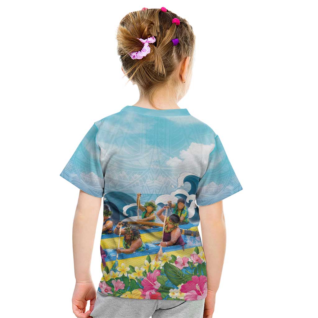 Hawaii Outrigger Canoe Race Kid T Shirt Polynesian Style Watercolor Style