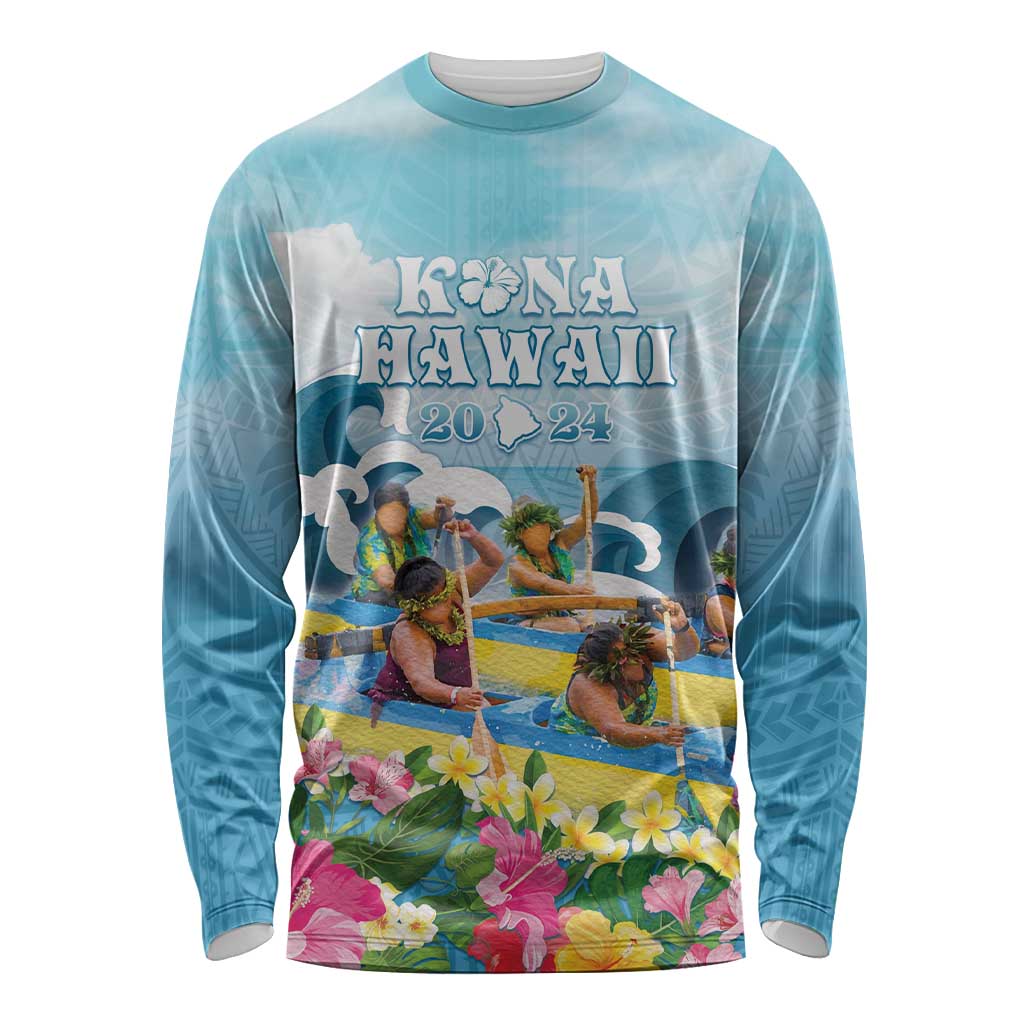Hawaii Outrigger Canoe Race Long Sleeve Shirt Polynesian Style Watercolor Style LT05 Unisex Blue - Polynesian Pride