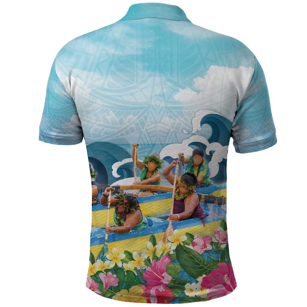 Hawaii Outrigger Canoe Race Polo Shirt Polynesian Style Watercolor Style