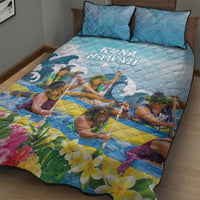Hawaii Outrigger Canoe Race Quilt Bed Set Polynesian Style Watercolor Style