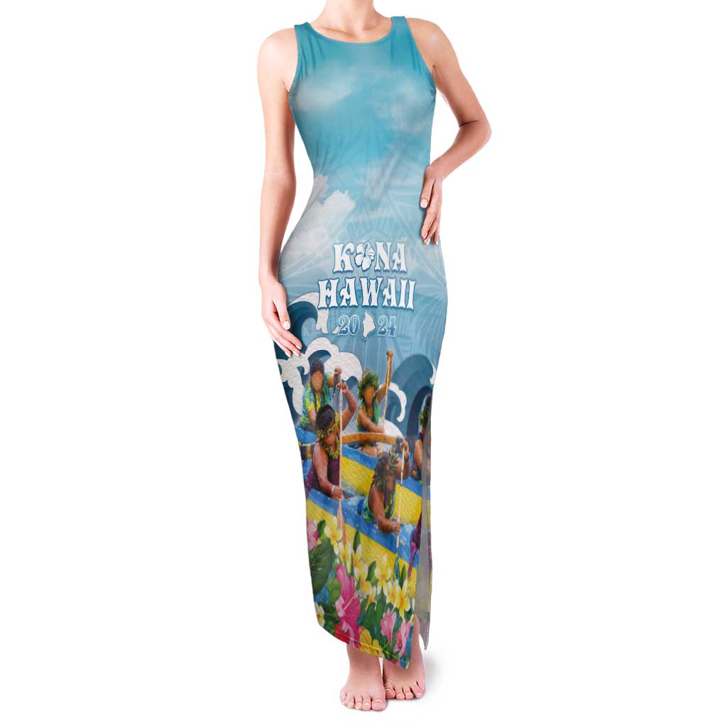 Hawaii Outrigger Canoe Race Tank Maxi Dress Polynesian Style Watercolor Style