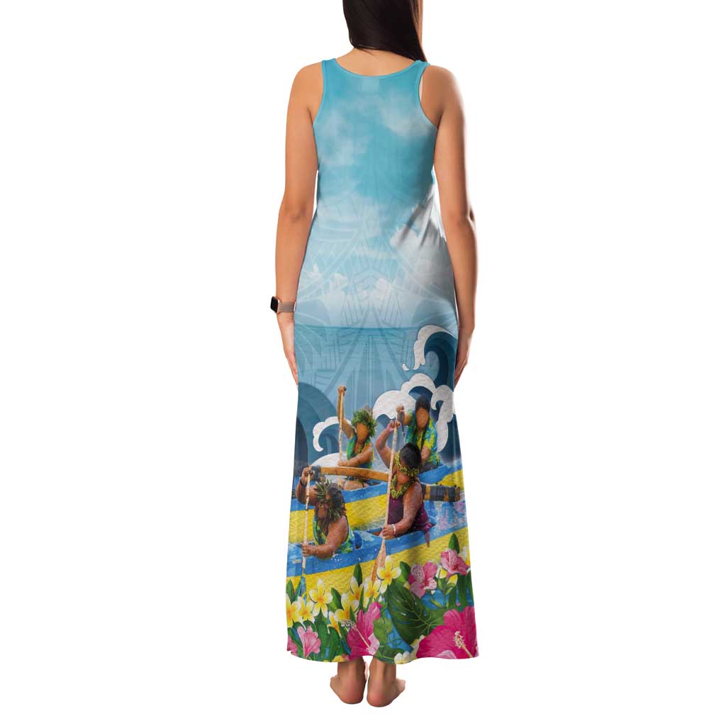 Hawaii Outrigger Canoe Race Tank Maxi Dress Polynesian Style Watercolor Style