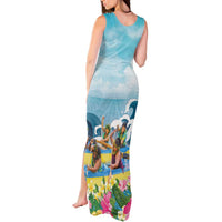 Hawaii Outrigger Canoe Race Tank Maxi Dress Polynesian Style Watercolor Style