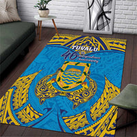 Tuvalu Independence Day Area Rug Coat Of Arms With Polynesian Dolphin Tattoo LT05 Blue - Polynesian Pride
