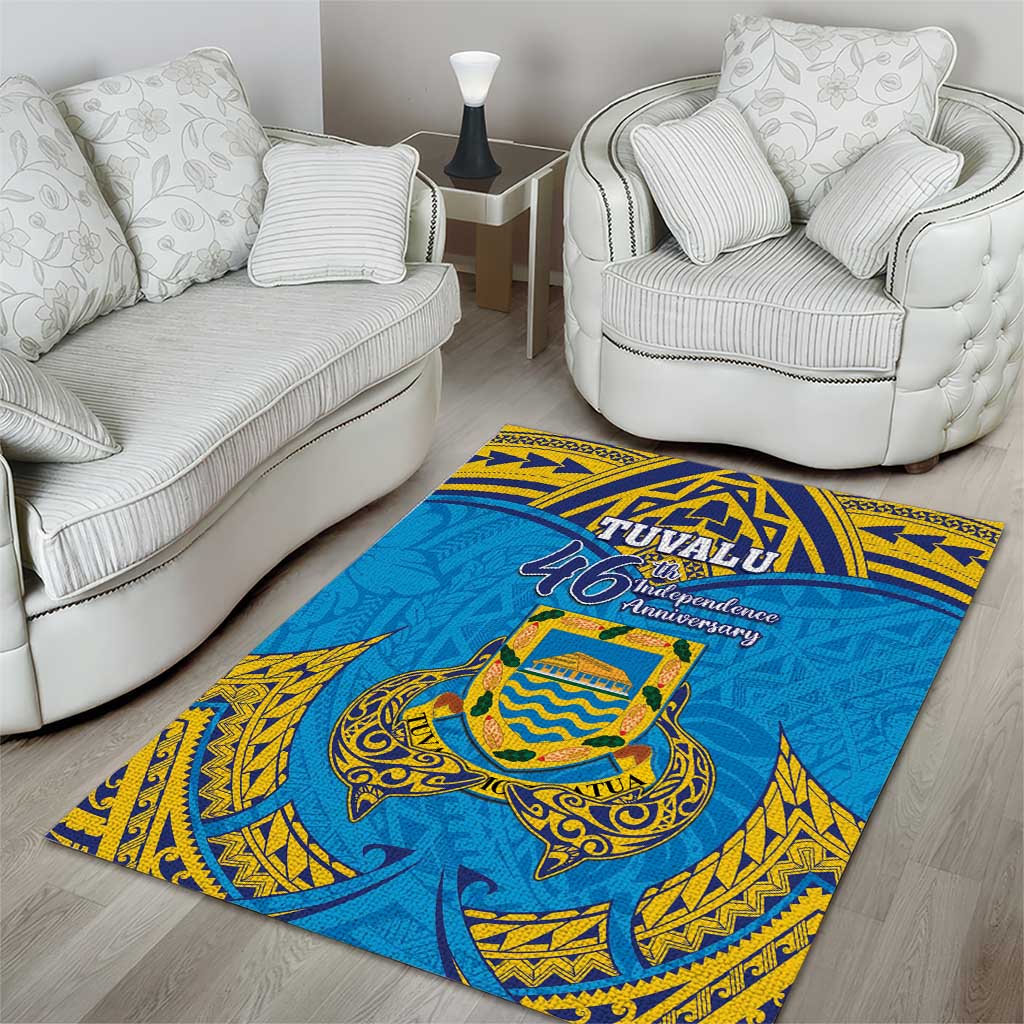 Tuvalu Independence Day Area Rug Coat Of Arms With Polynesian Dolphin Tattoo LT05 - Polynesian Pride