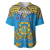 Personalised Tuvalu Independence Day Baseball Jersey Coat Of Arms With Polynesian Dolphin Tattoo LT05 Blue - Polynesian Pride