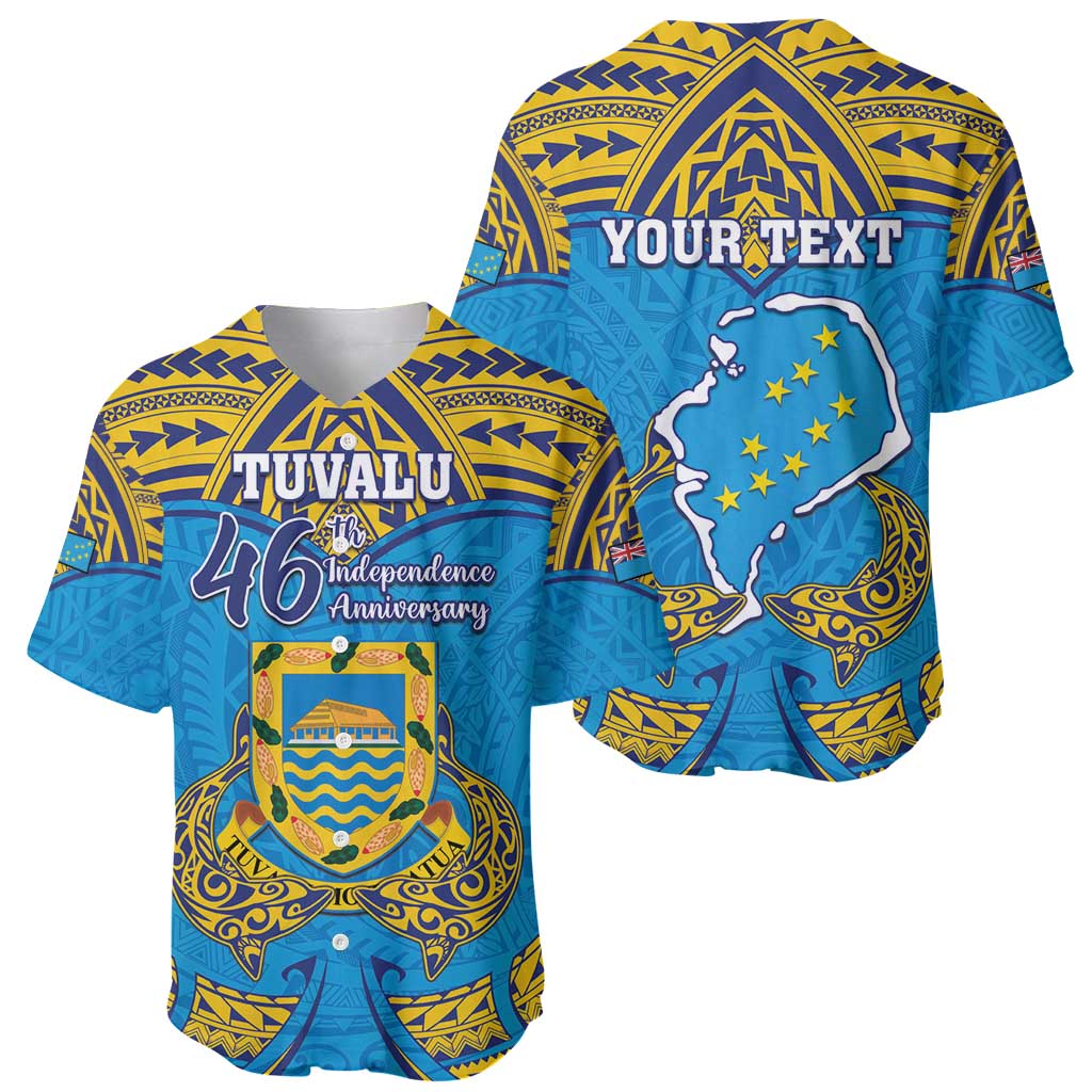 Personalised Tuvalu Independence Day Baseball Jersey Coat Of Arms With Polynesian Dolphin Tattoo LT05 - Polynesian Pride