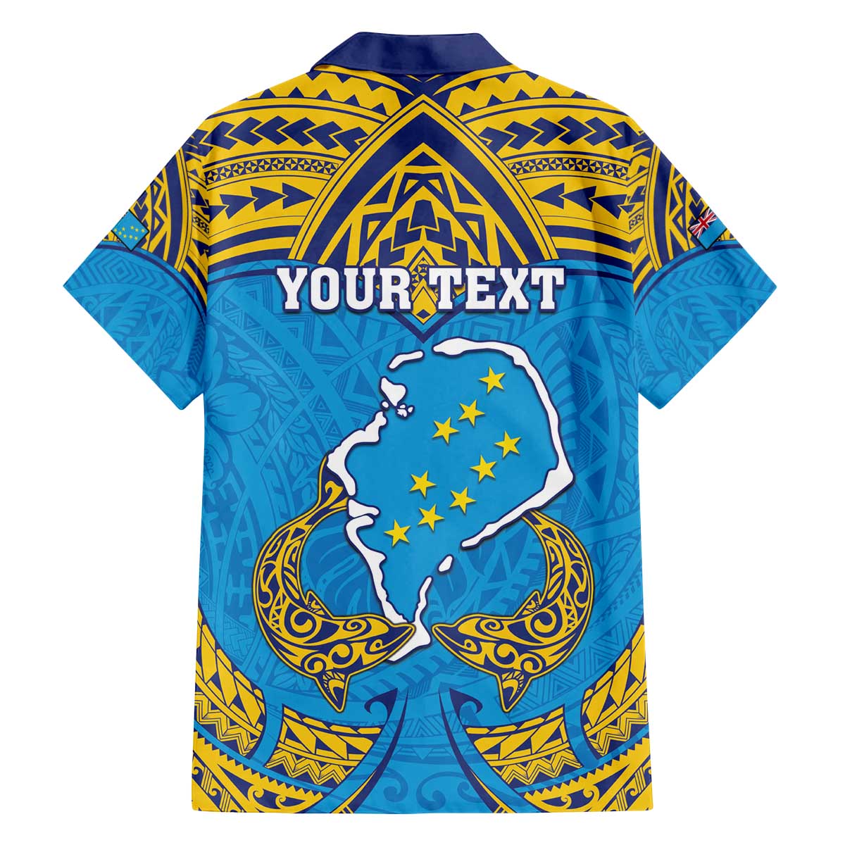Personalised Tuvalu Independence Day Family Matching Off The Shoulder Long Sleeve Dress and Hawaiian Shirt Coat Of Arms With Polynesian Dolphin Tattoo