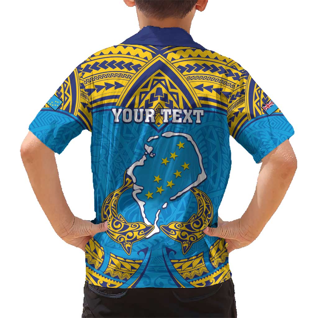 Personalised Tuvalu Independence Day Family Matching Short Sleeve Bodycon Dress and Hawaiian Shirt Coat Of Arms With Polynesian Dolphin Tattoo LT05 - Polynesian Pride
