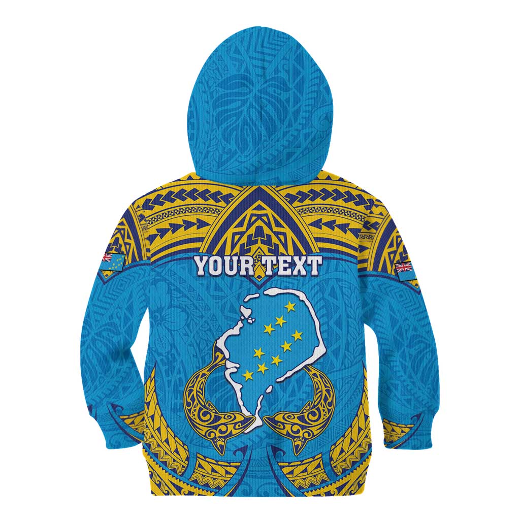 Personalised Tuvalu Independence Day Kid Hoodie Coat Of Arms With Polynesian Dolphin Tattoo