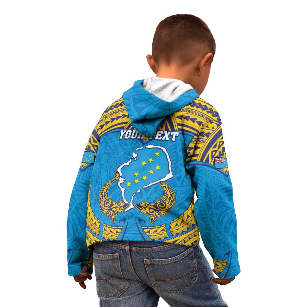 Personalised Tuvalu Independence Day Kid Hoodie Coat Of Arms With Polynesian Dolphin Tattoo