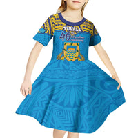 Personalised Tuvalu Independence Day Kid Short Sleeve Dress Coat Of Arms With Polynesian Dolphin Tattoo