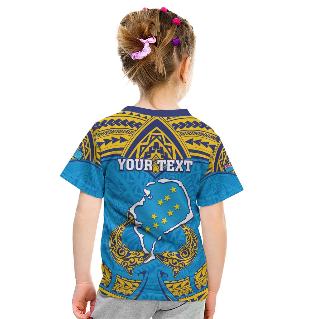 Personalised Tuvalu Independence Day Kid T Shirt Coat Of Arms With Polynesian Dolphin Tattoo LT05 - Polynesian Pride