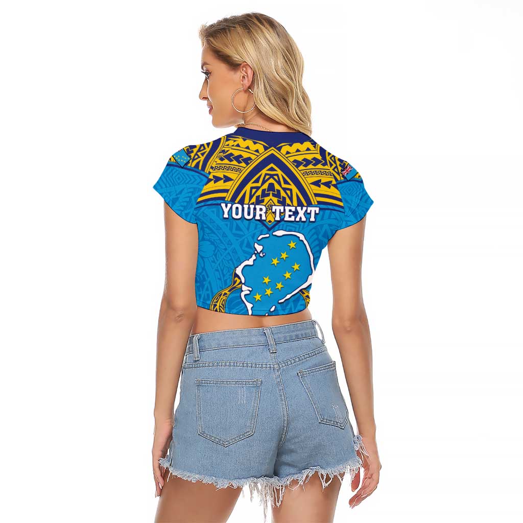 Personalised Tuvalu Independence Day Raglan Cropped T Shirt Coat Of Arms With Polynesian Dolphin Tattoo LT05 - Polynesian Pride