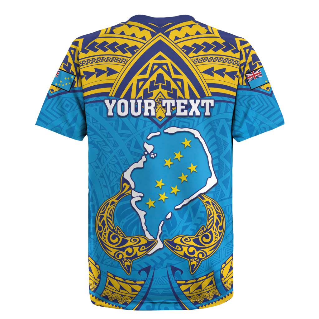Personalised Tuvalu Independence Day Rugby Jersey Coat Of Arms With Polynesian Dolphin Tattoo