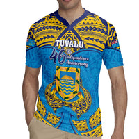 Personalised Tuvalu Independence Day Rugby Jersey Coat Of Arms With Polynesian Dolphin Tattoo