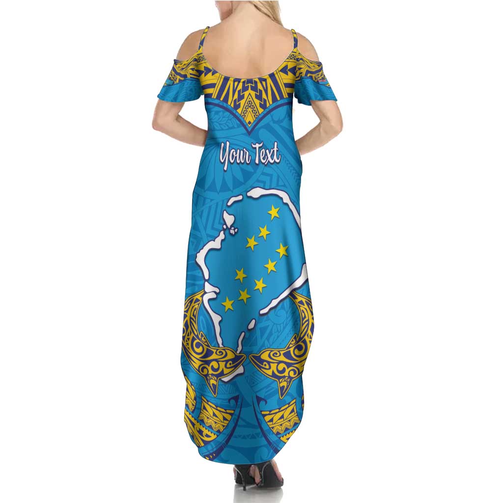 Personalised Tuvalu Independence Day Summer Maxi Dress Coat Of Arms With Polynesian Dolphin Tattoo LT05 - Polynesian Pride