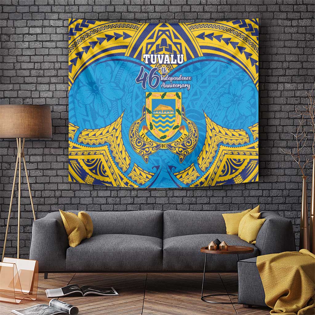 Tuvalu Independence Day Tapestry Coat Of Arms With Polynesian Dolphin Tattoo