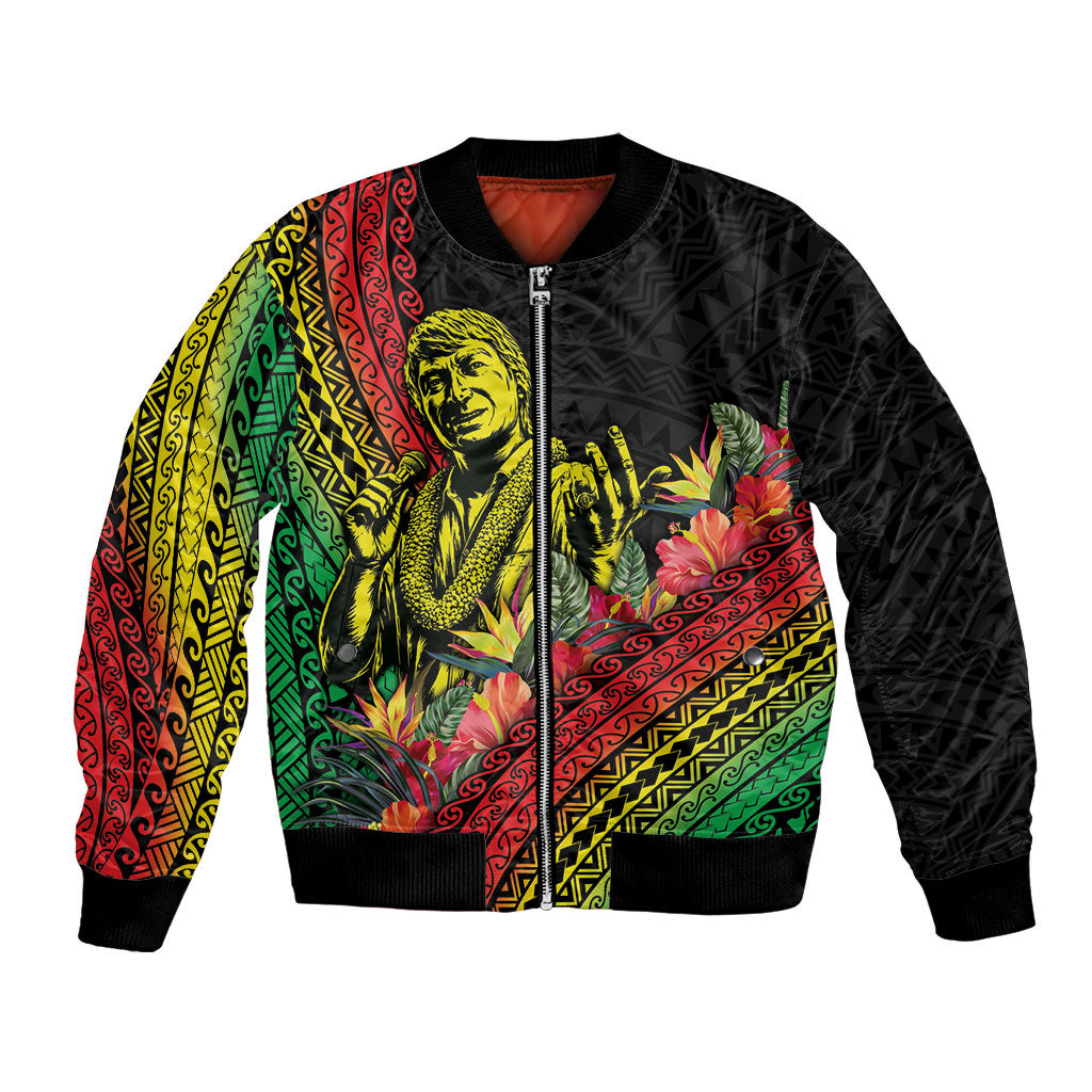 Retro Hawaiian Singer Bomber Jacket Polynesian Style Tropical Flowers LT05 Unisex Black - Polynesian Pride
