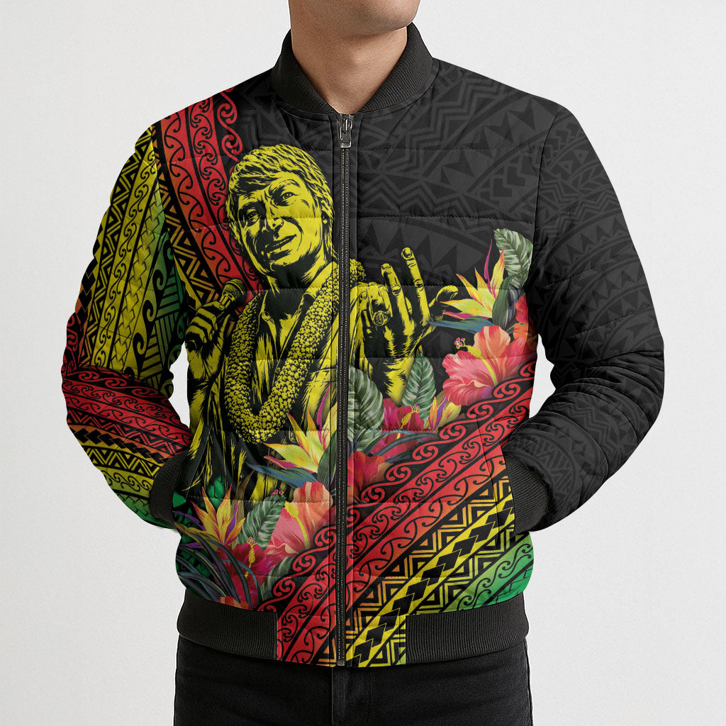 Retro Hawaiian Singer Bomber Puffer Jacket Polynesian Style Tropical Flowers LT05 - Polynesian Pride