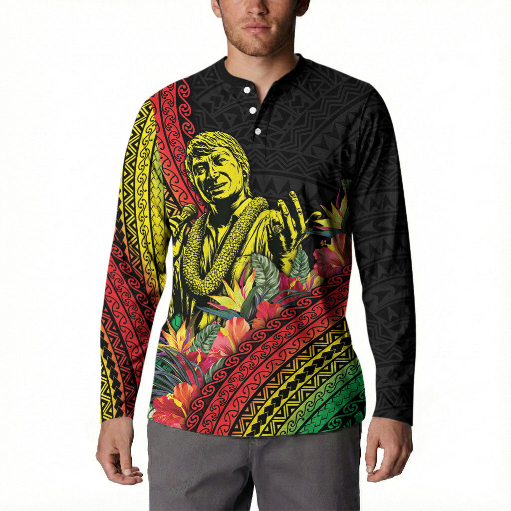 Retro Hawaiian Singer Button Sweatshirt Polynesian Style Tropical Flowers LT05 - Polynesian Pride