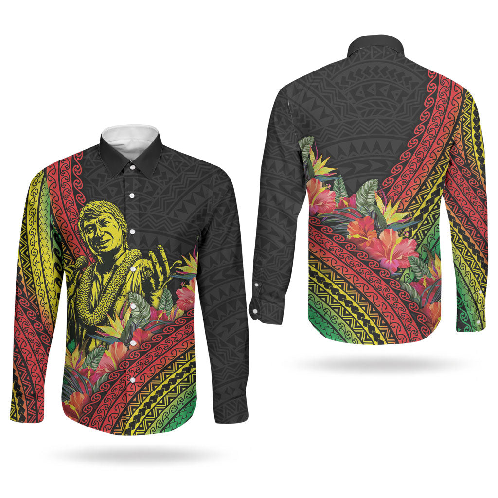 Retro Hawaiian Singer Couples Matching Summer Maxi Dress and Long Sleeve Button Shirt Polynesian Style Tropical Flowers LT05 - Polynesian Pride