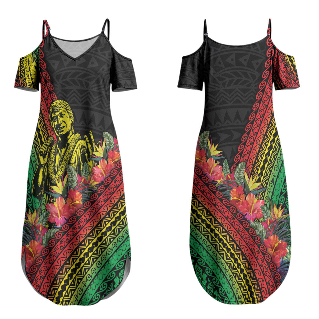 Retro Hawaiian Singer Couples Matching Summer Maxi Dress and Long Sleeve Button Shirt Polynesian Style Tropical Flowers LT05 - Polynesian Pride