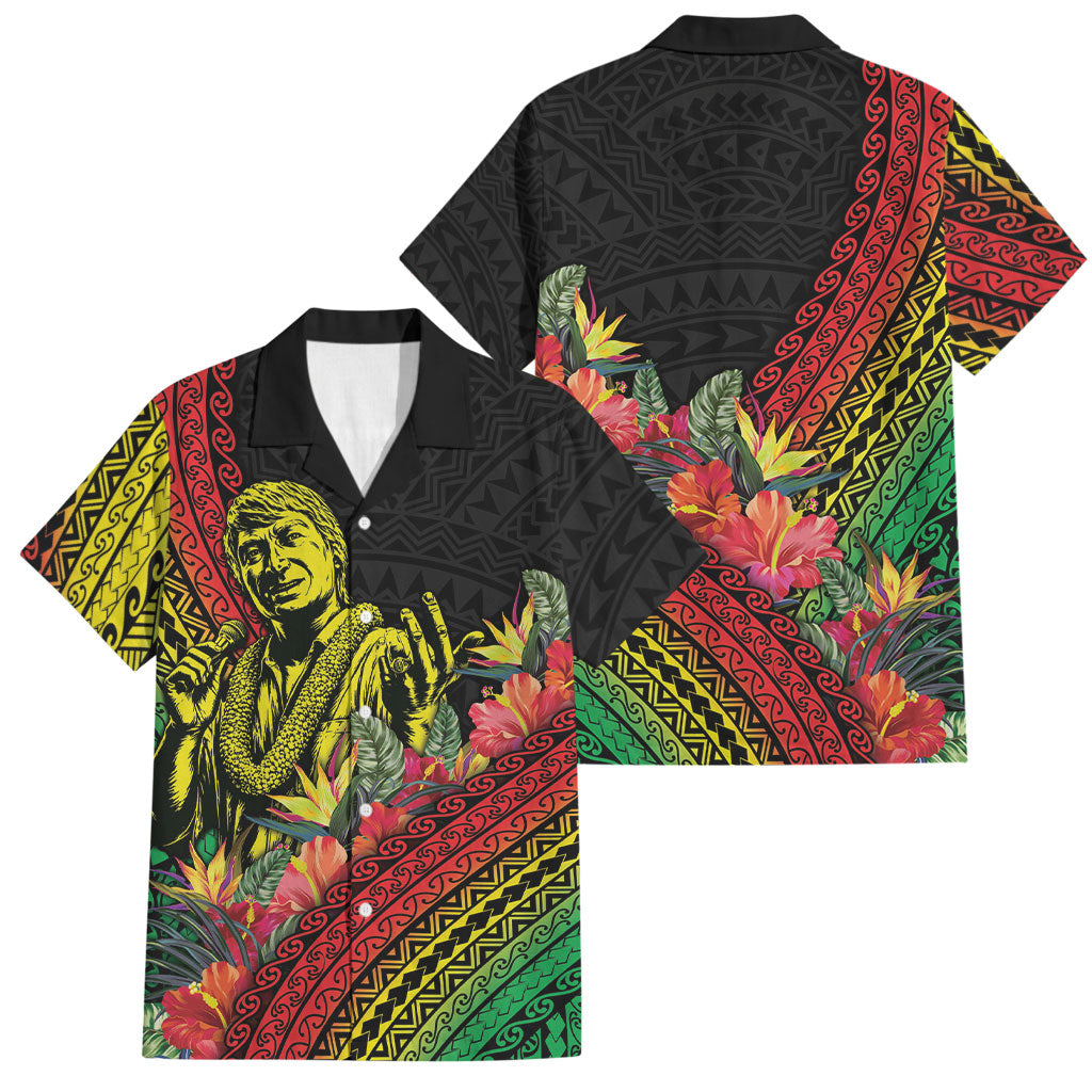 Retro Hawaiian Singer Family Matching Off The Shoulder Long Sleeve Dress and Hawaiian Shirt Polynesian Style Tropical Flowers LT05 Dad's Shirt - Short Sleeve Black - Polynesian Pride