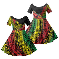Retro Hawaiian Singer Family Matching Off The Shoulder Long Sleeve Dress and Hawaiian Shirt Polynesian Style Tropical Flowers LT05 Daughter's Dress Black - Polynesian Pride
