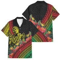 Retro Hawaiian Singer Family Matching Off Shoulder Short Dress and Hawaiian Shirt Polynesian Style Tropical Flowers LT05 Dad's Shirt - Short Sleeve Black - Polynesian Pride