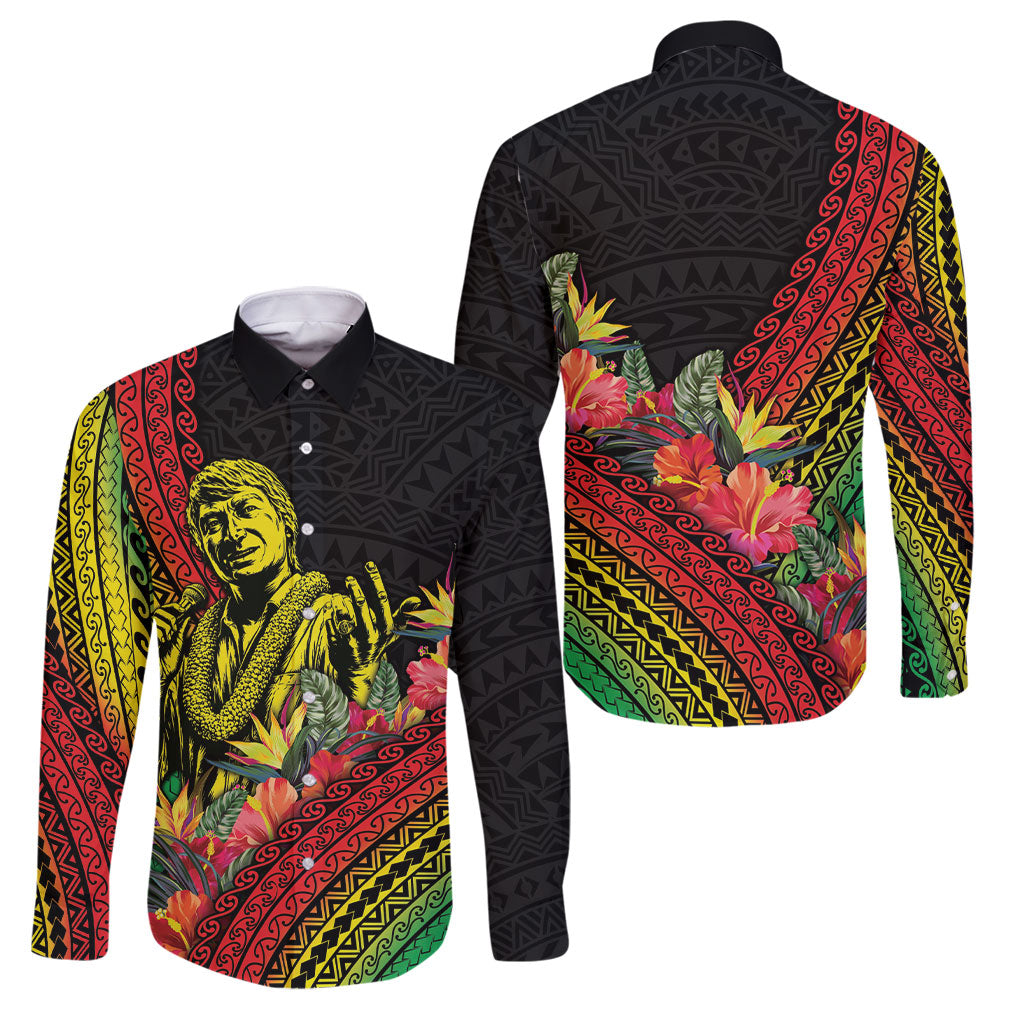 Retro Hawaiian Singer Family Matching Puletasi and Hawaiian Shirt Polynesian Style Tropical Flowers LT05 Dad's Shirt - Long Sleeve Black - Polynesian Pride