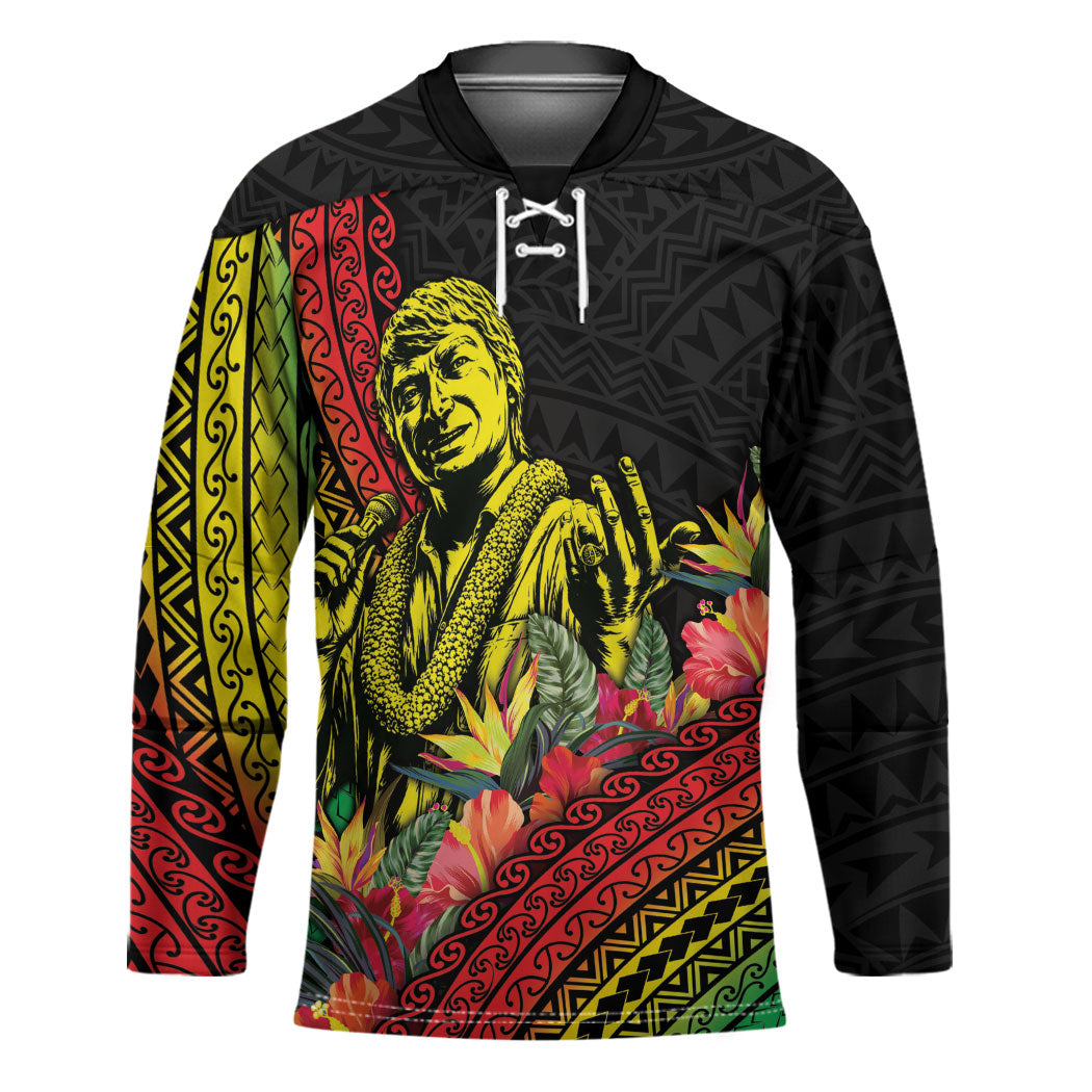 Retro Hawaiian Singer Hockey Jersey Polynesian Style Tropical Flowers