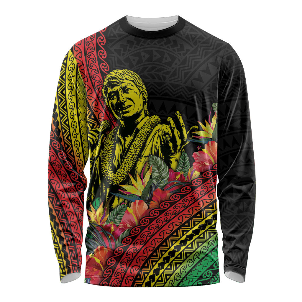 Retro Hawaiian Singer Long Sleeve Shirt Polynesian Style Tropical Flowers