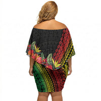 Retro Hawaiian Singer Off Shoulder Short Dress Polynesian Style Tropical Flowers