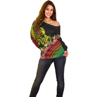 Retro Hawaiian Singer Off Shoulder Sweater Polynesian Style Tropical Flowers