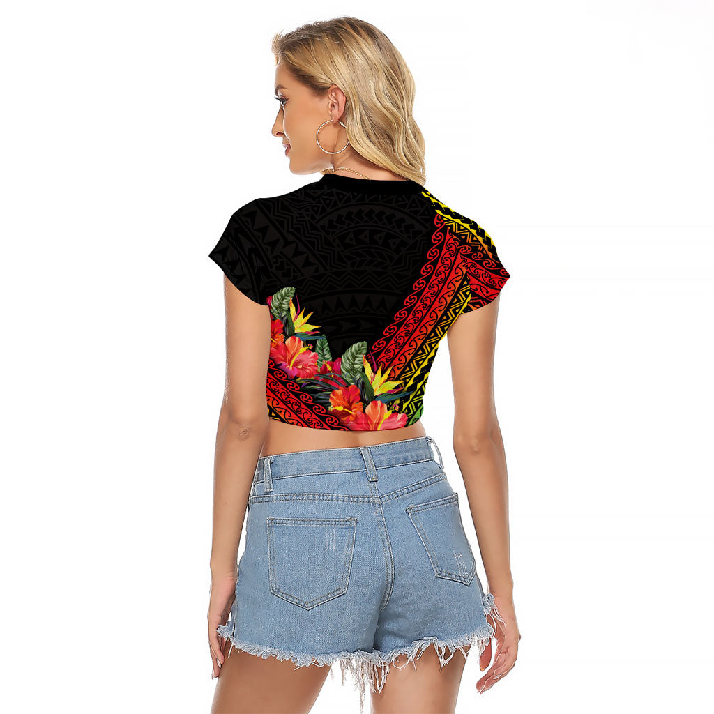 Retro Hawaiian Singer Raglan Cropped T Shirt Polynesian Style Tropical Flowers